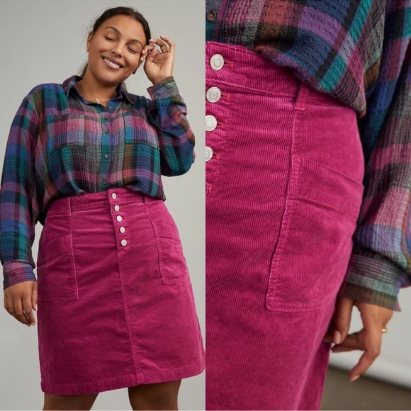 Anthropologie Pilcro Talia Pink Corduroy Button Detail Skirt Womens 6 Pink - Picture 9 of 10